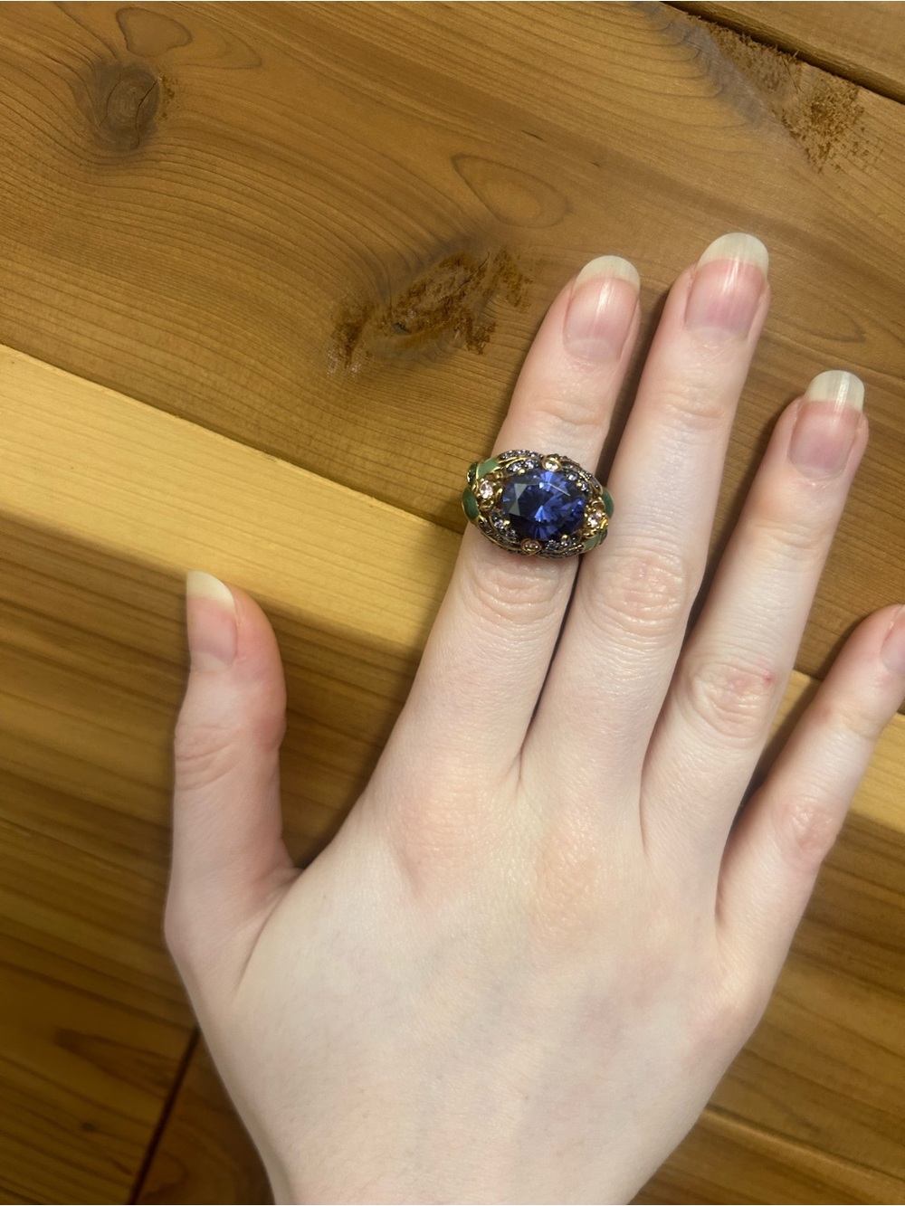 Vintage-Inspired Sterling Silver Gold Plated Ring with Deep Blue Center Stone